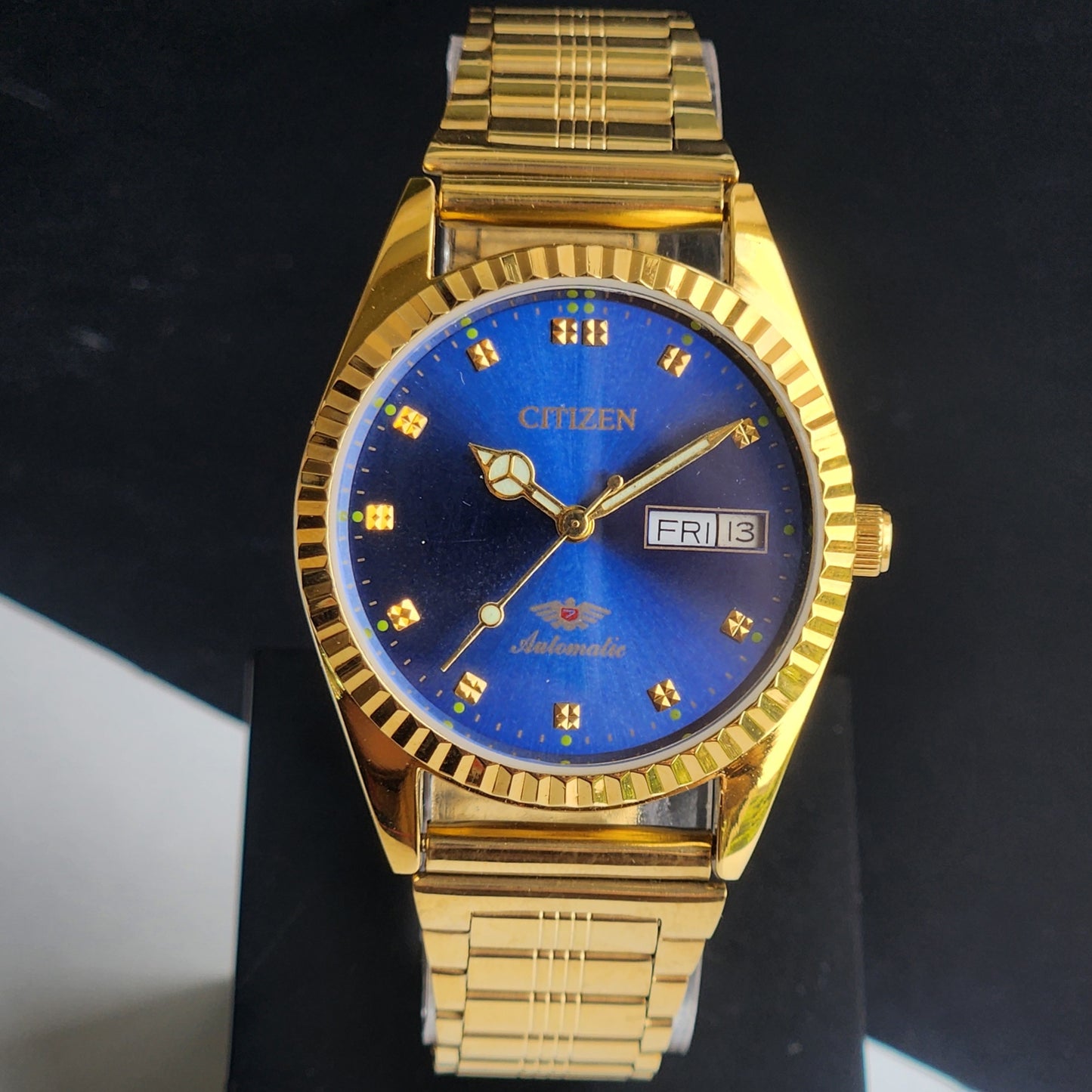 Vintage MOD Citizen Blue Face Automatic 21 Jewels Cal. 8200 35MM Fix Bezel Gold Plated Men's Wrist Watch J02