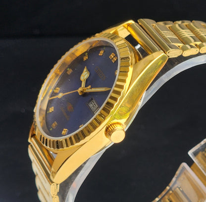 Vintage MOD Citizen Blue Face Automatic 21 Jewels Cal. 8200 35MM Fix Bezel Gold Plated Men's Wrist Watch J02