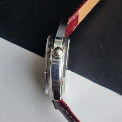 Vintage Mod HMT Kohinoor Devanagari Hand Winding 17 Jewels Red Face Red Croco Leather Strap Men's Wrist Watch J10