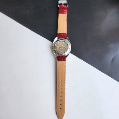Vintage Mod HMT Kohinoor Devanagari Hand Winding 17 Jewels Red Face Red Croco Leather Strap Men's Wrist Watch J10