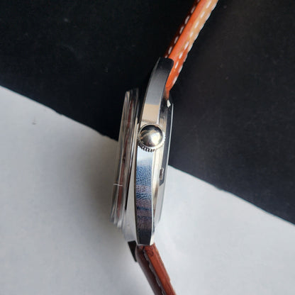 Vintage Mod HMT Kohinoor Devanagari Hand Winding 17 Jewels Orange Face Tan Croco Leather Strap Men's Wrist Watch J11