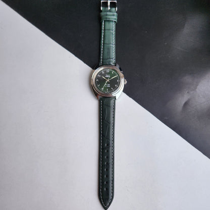 Vintage Mod HMT Kohinoor Devanagari Hand Winding 17 Jewels Green Face Green Croco Leather Strap Men's Wrist Watch J13