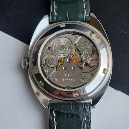 Vintage Mod HMT Kohinoor Devanagari Hand Winding 17 Jewels Green Face Green Croco Leather Strap Men's Wrist Watch J13