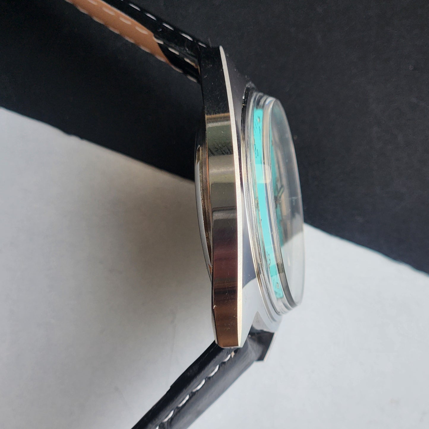 Vintage Mod HMT Kohinoor Devanagari Hand Winding 17 Jewels Sky Blue Face Blue Croco Leather Strap Men's Wrist Watch J15