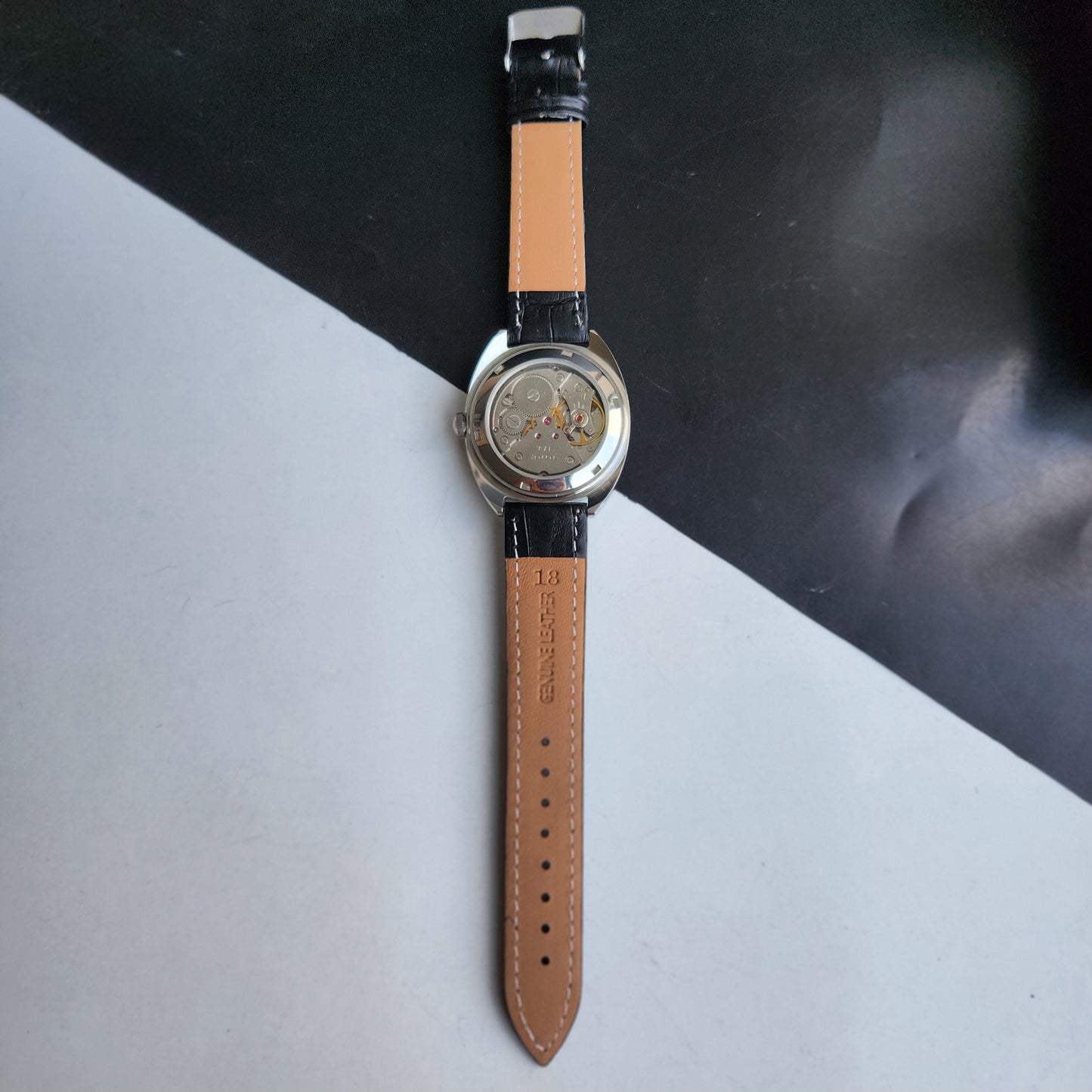 Vintage Mod HMT Kohinoor Devanagari Hand Winding 17 Jewels Sky Blue Face Blue Croco Leather Strap Men's Wrist Watch J15