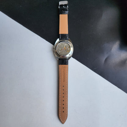 Vintage Mod HMT Kohinoor Devanagari Hand Winding 17 Jewels Sky Blue Face Blue Croco Leather Strap Men's Wrist Watch J15