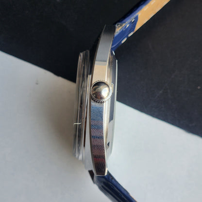Vintage Mod HMT Kohinoor Devanagari Hand Winding 17 Jewels Blue Face Blue Croco Leather Strap Men's Wrist Watch J16
