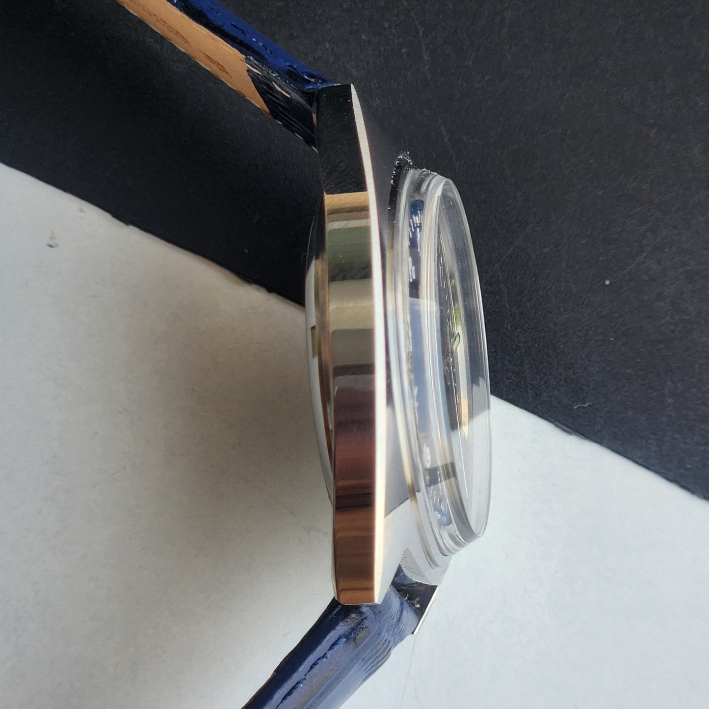 Vintage Mod HMT Kohinoor Devanagari Hand Winding 17 Jewels Blue Face Blue Croco Leather Strap Men's Wrist Watch J16