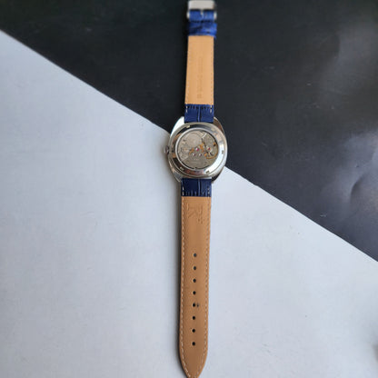 Vintage Mod HMT Kohinoor Devanagari Hand Winding 17 Jewels Blue Face Blue Croco Leather Strap Men's Wrist Watch J16