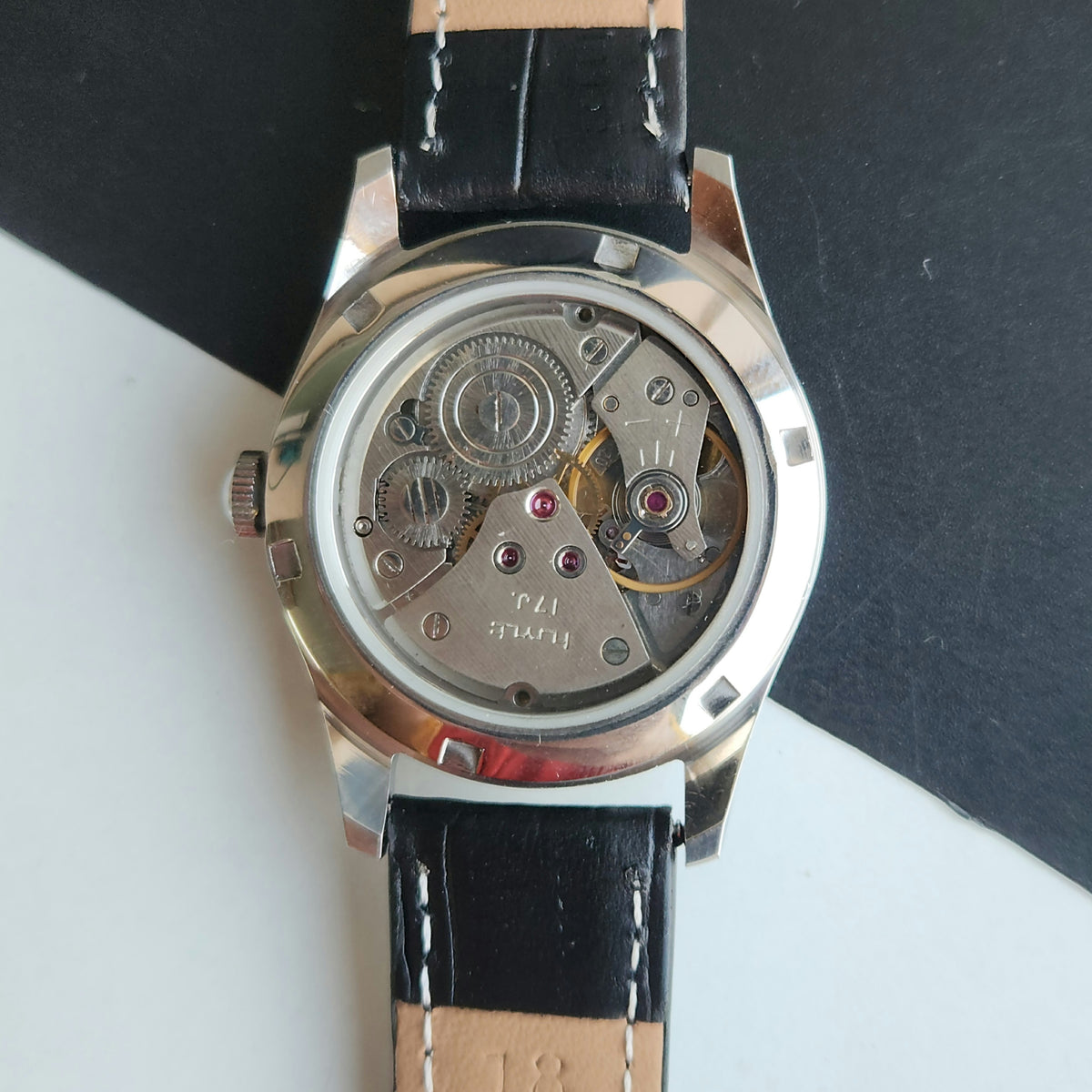 Vintage MOD HMT Janata Hand Winding 17 Jewels White Face Black Croco Leather Strap Men's Wrist Watch J0018