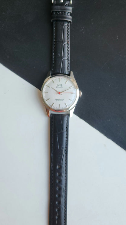 Vintage MOD HMT Janata Hand Winding 17 Jewels White Face Black Croco Leather Strap Men's Wrist Watch J18
