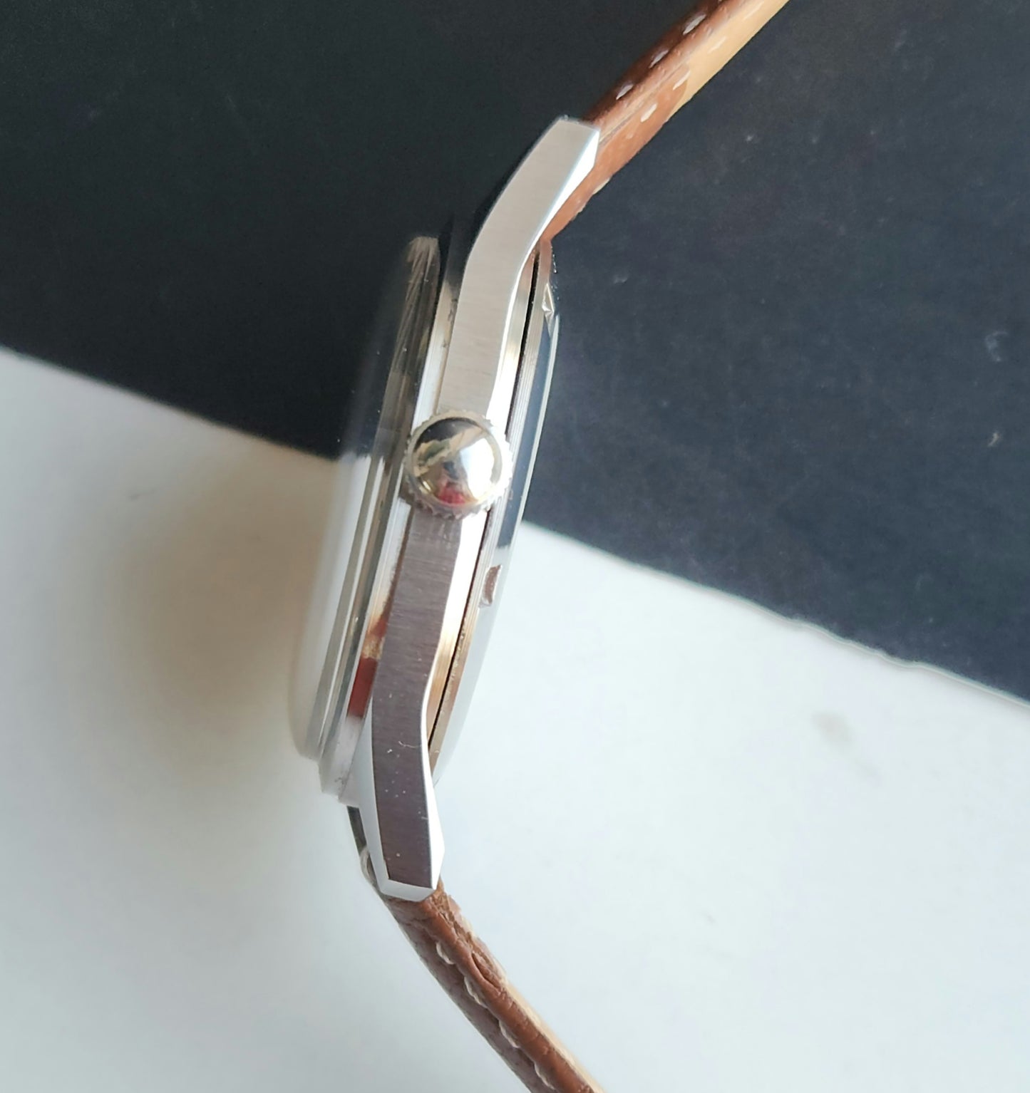 Vintage MOD HMT Janata Hand Winding 17 Jewels Yellow Face Brown Leather Strap Men's Wrist Watch J19