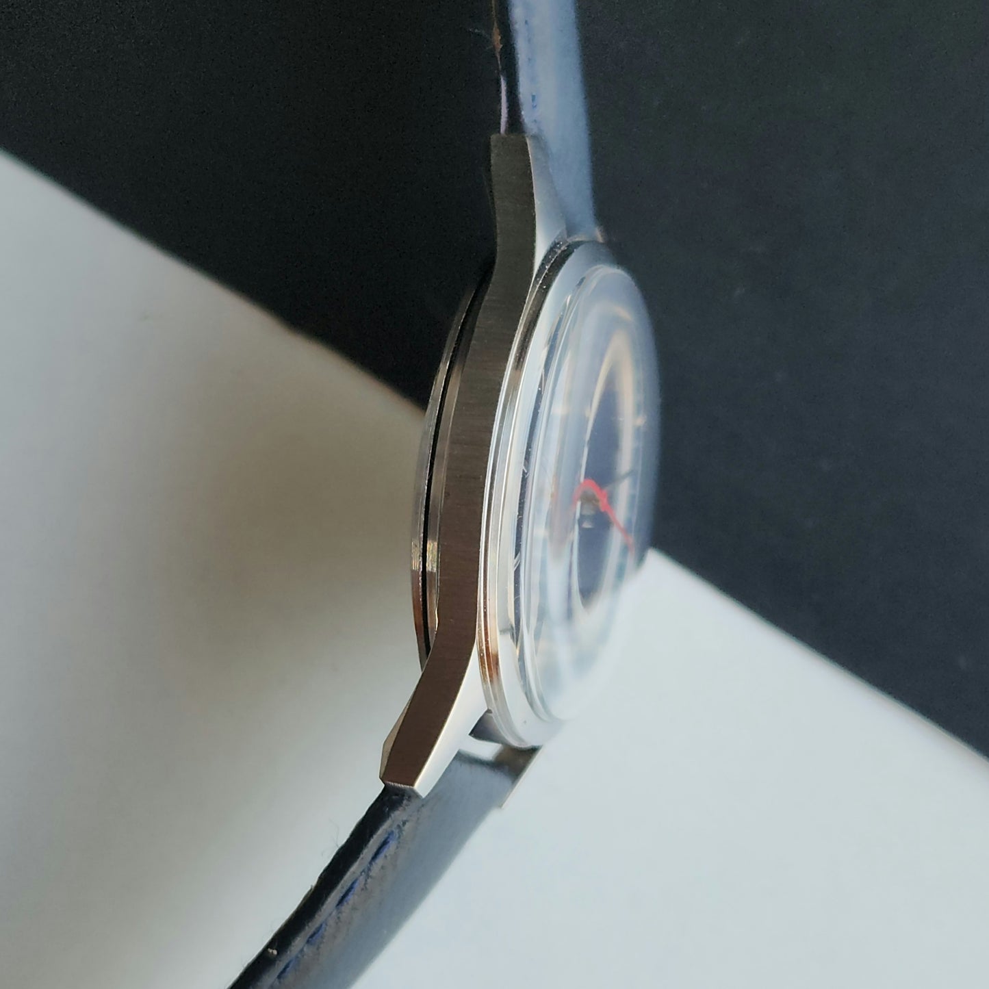 Vintage MOD HMT Janata Hand Winding 17 Jewels Blue Face Blue Leather Strap Men's Wrist Watch J20