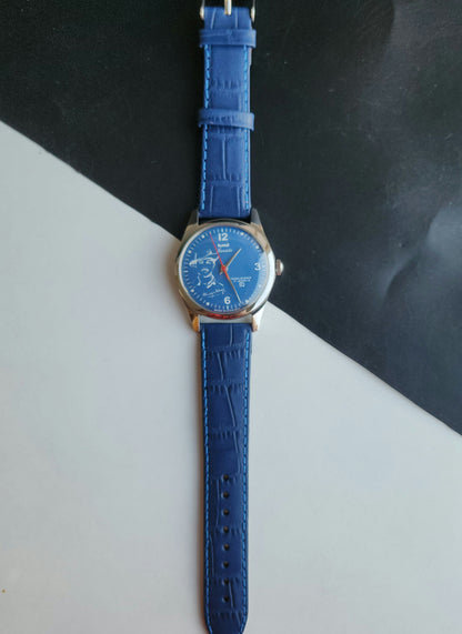 Vintage MOD HMT Janata Bhagat Singh Hand Winding 17 Jewels Blue Face Blue Leather Strap Men's Wrist Watch J27