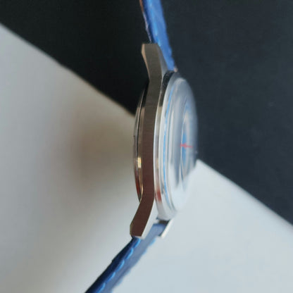 Vintage MOD HMT Janata Bhagat Singh Hand Winding 17 Jewels Blue Face Blue Leather Strap Men's Wrist Watch J27