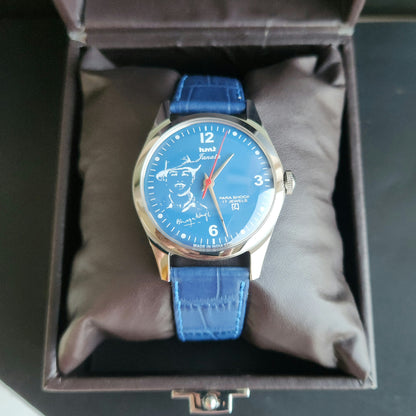 Vintage MOD HMT Janata Bhagat Singh Hand Winding 17 Jewels Blue Face Blue Leather Strap Men's Wrist Watch J27