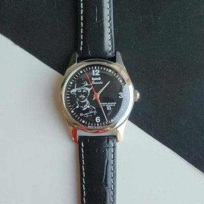 Vintage MOD HMT Janata Bhagat Singh Hand Winding 17 Jewels Black Face black Leather Strap Men's Wrist Watch J29