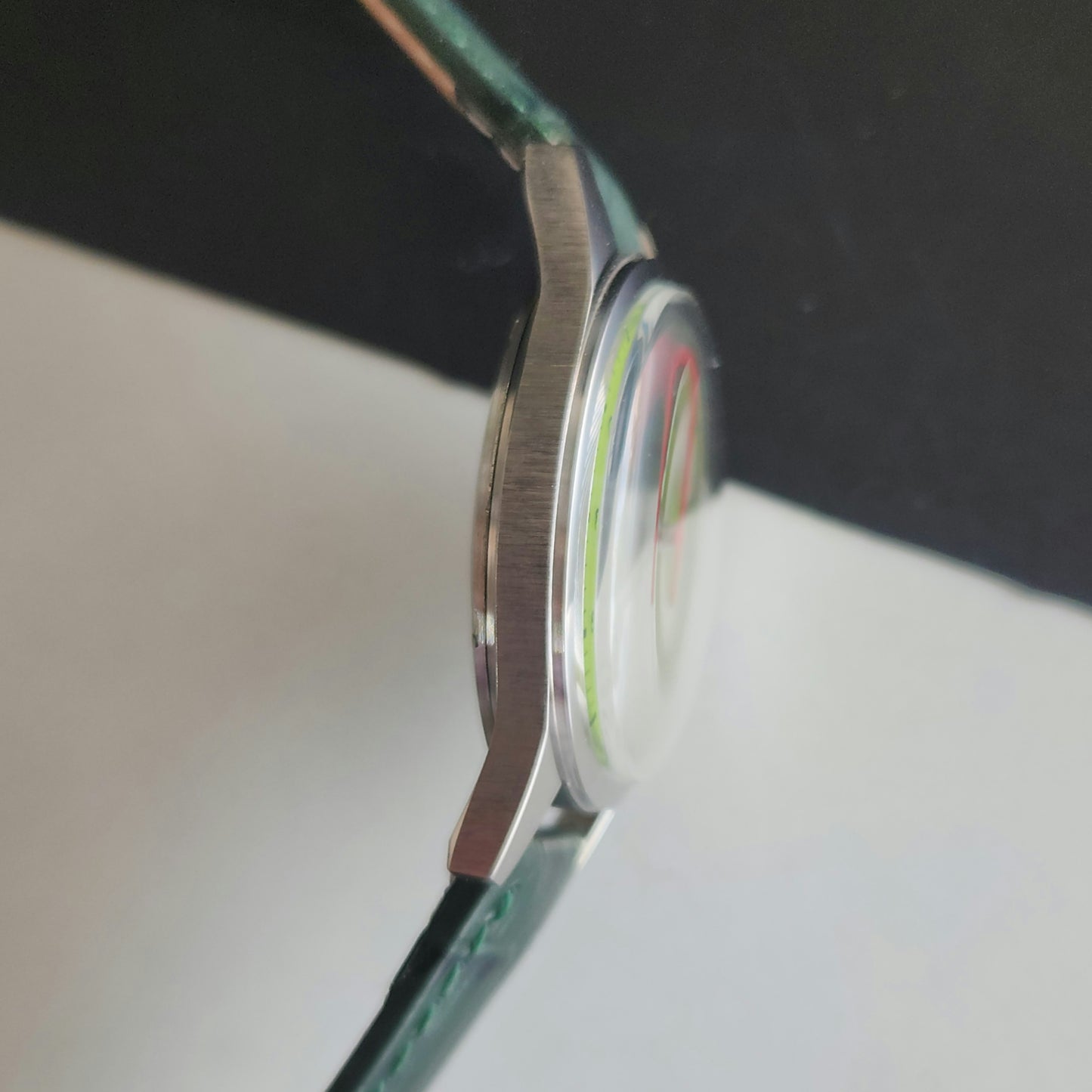 Vintage MOD HMT Gandaberunda Hand Winding 17 Jewels Green Face Green Leather Strap Men's Wrist Watch J42