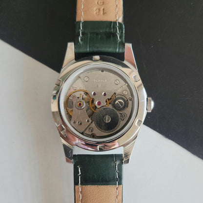Vintage MOD HMT Gandaberunda Hand Winding 17 Jewels Green Face Green Leather Strap Men's Wrist Watch J42