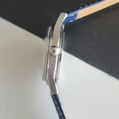 Vintage MOD HMT Gandaberunda Hand Winding 17 Jewels Blue Face Blue Leather Strap Men's Wrist Watch J43