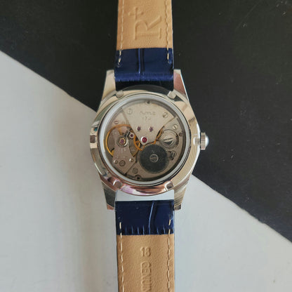 Vintage MOD HMT Gandaberunda Hand Winding 17 Jewels Blue Face Blue Leather Strap Men's Wrist Watch J43