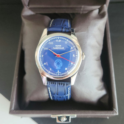 Vintage MOD HMT Gandaberunda Hand Winding 17 Jewels Blue Face Blue Leather Strap Men's Wrist Watch J43