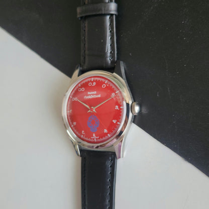 Vintage MOD HMT Gandaberunda Hand Winding 17 Jewels Red Face Black Leather Strap Men's Wrist Watch J44