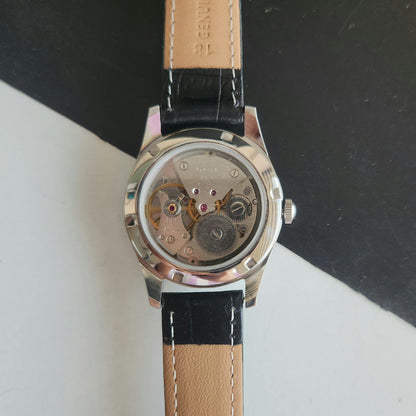 Vintage MOD HMT Gandaberunda Hand Winding 17 Jewels Black Face Black Leather Strap Men's Wrist Watch J45