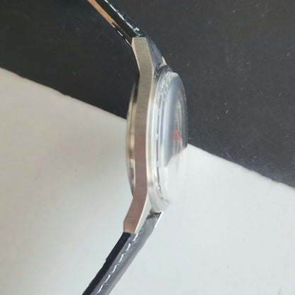 Vintage MOD HMT Gandaberunda Hand Winding 17 Jewels Black Face Black Leather Strap Men's Wrist Watch J45