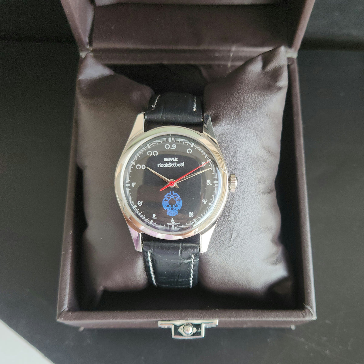 Vintage MOD HMT Gandaberunda Hand Winding 17 Jewels Black Face Black Leather Strap Men's Wrist Watch J45