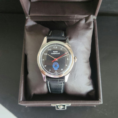 Vintage MOD HMT Gandaberunda Hand Winding 17 Jewels Black Face Black Leather Strap Men's Wrist Watch J45