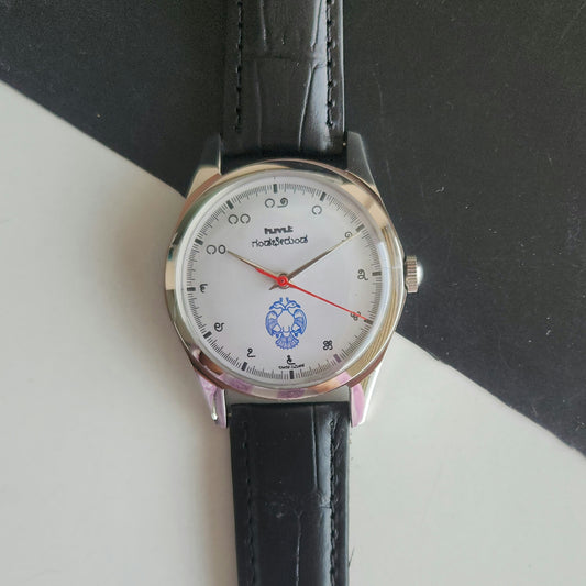 Vintage MOD HMT Gandaberunda Hand Winding 17 Jewels White Face Black Leather Strap Men's Wrist Watch J46
