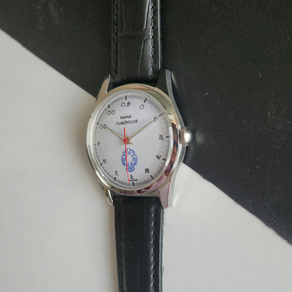 Vintage MOD HMT Gandaberunda Hand Winding 17 Jewels White Face Black Leather Strap Men's Wrist Watch J46