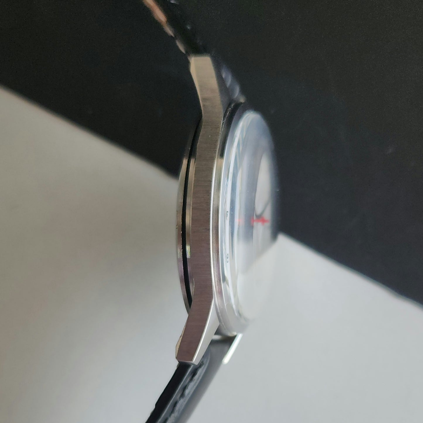 Vintage MOD HMT Gandaberunda Hand Winding 17 Jewels White Face Black Leather Strap Men's Wrist Watch J46