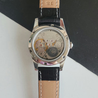 Vintage MOD HMT Janata Bangla Hand Winding 17 Jewels Tiffany Blue Face Black Leather Strap Men's Wrist Watch J31