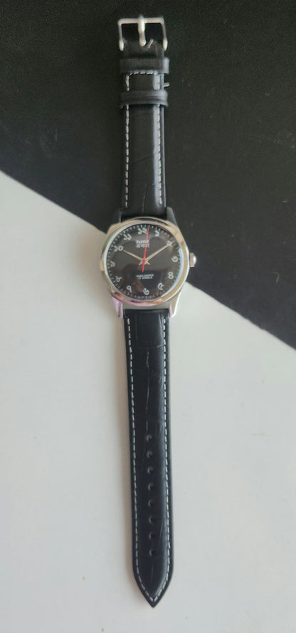 Vintage MOD HMT Janata Bangla Hand Winding 17 Jewels Black Face Black Leather Strap Men's Wrist Watch J33
