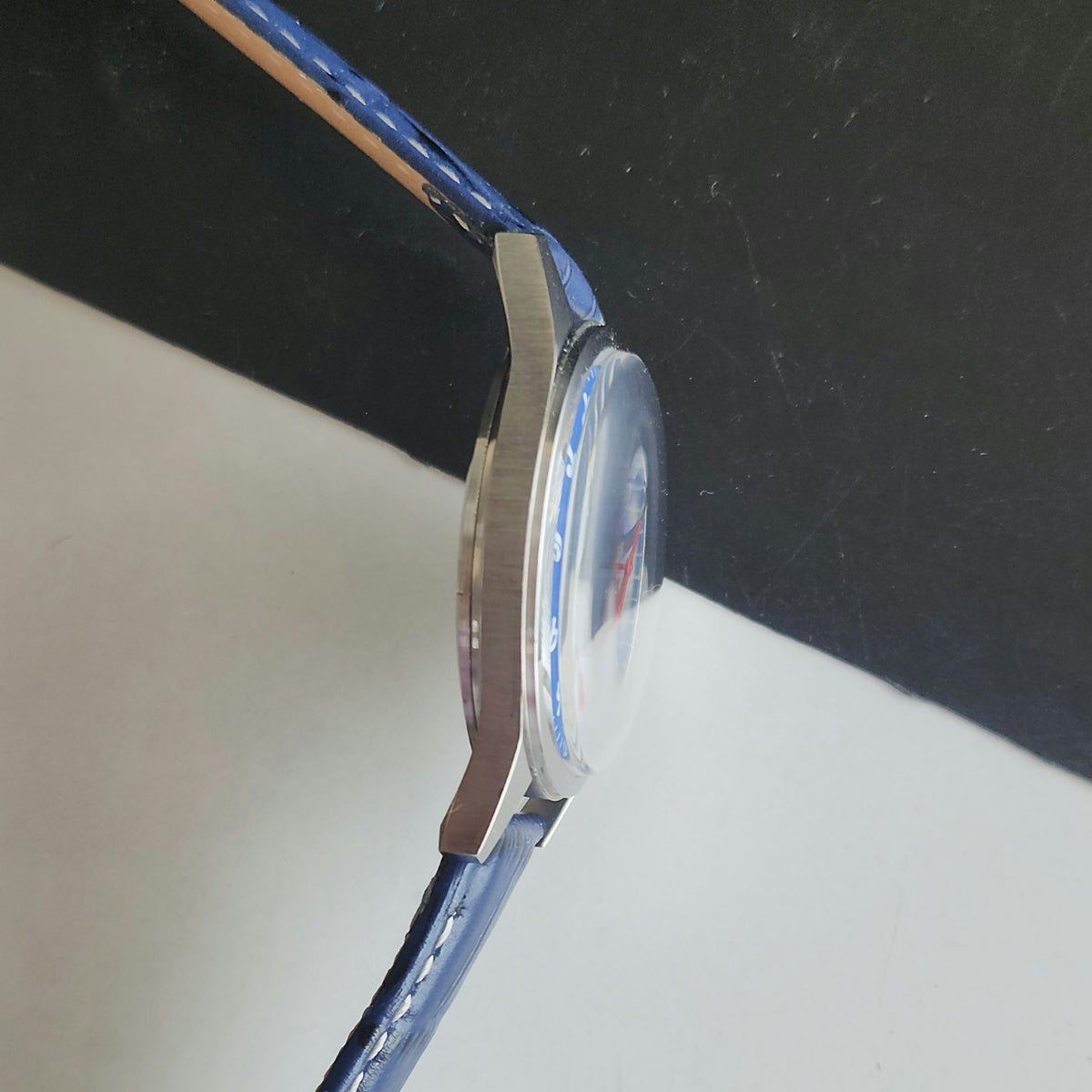 Vintage MOD HMT Janata Bangla Hand Winding 17 Jewels Blue Face Blue Leather Strap Men's Wrist Watch J35