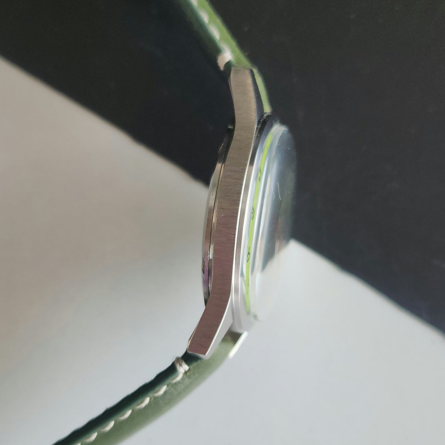 Vintage MOD HMT Janata Bangla Hand Winding 17 Jewels Green Face Green Leather Strap Men's Wrist Watch J37