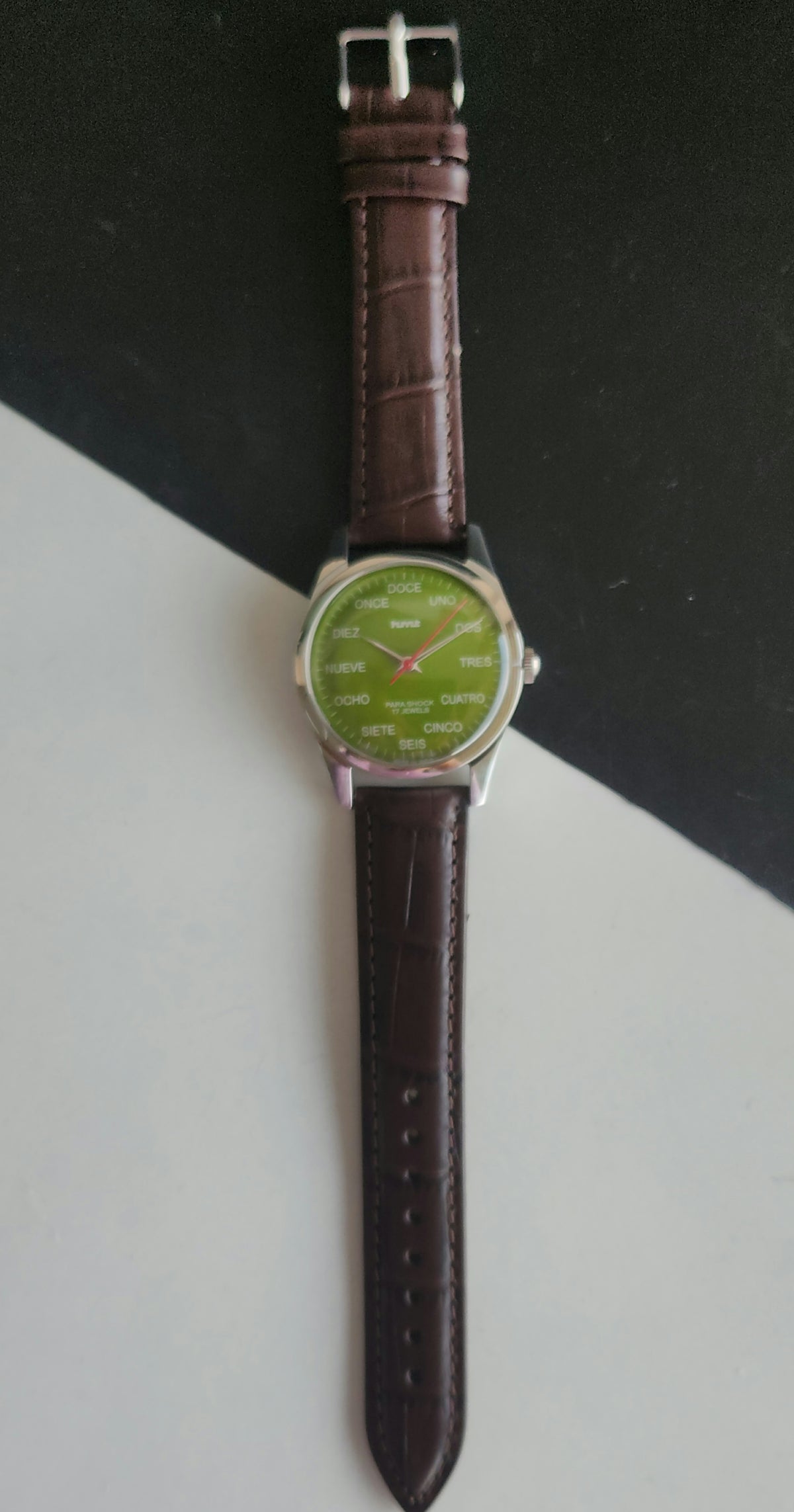 Vintage MOD HMT Spanish Hand Winding 17 Jewels Green Face Brown leather Strap Men's Wrist Watch J48