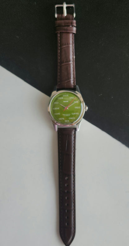 Vintage MOD HMT Spanish Hand Winding 17 Jewels Green Face Brown leather Strap Men's Wrist Watch J48