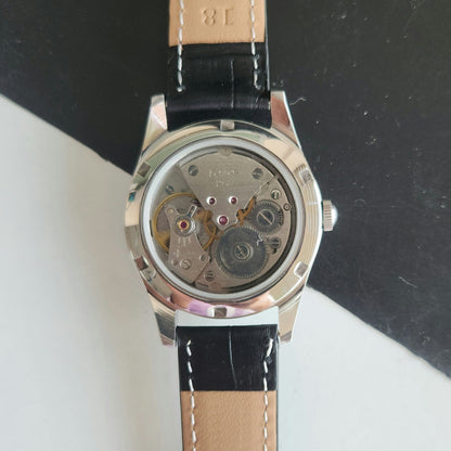 Vintage MOD HMT Janata Devanagari Hand Winding 17 Jewels White Face 35MM Silver Case Black Leather Strap Men's Wrist Watch J49