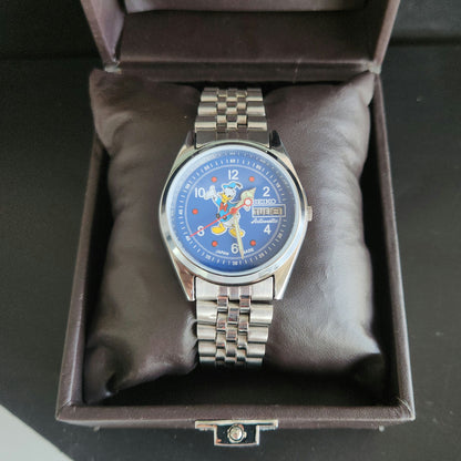 Vintage MOD Seiko 5 Automatic 17 Jewels Cal.6309 Blue Face Repainted Mickey Mouse Jubilee Bracelet Men's Wrist Watch J51