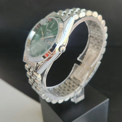 Vintage MOD Seiko 5 Automatic 17 Jewels Cal.6309 Green Face Jubilee Bracelet Men's Wrist Watch J56