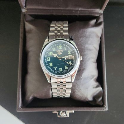 Vintage MOD Seiko 5 Automatic 23 Jewels Cal.6349 Teal Green Face Jubilee Bracelet Men's Wrist Watch J57