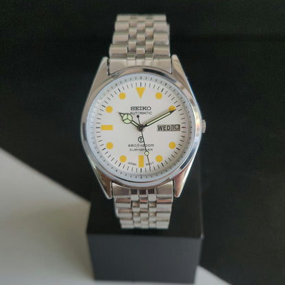 Vintage MOD Seiko 5 Automatic 17 Jewels Cal.6309 White Face Jubilee Bracelet Men's Wrist Watch J58