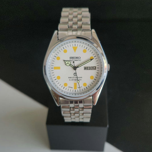 Vintage MOD Seiko 5 Automatic 17 Jewels Cal.6309 White Face Jubilee Bracelet Men's Wrist Watch J58