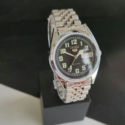 Vintage MOD Seiko 5 Automatic 17 Jewels Cal.6309 Black Face Jubilee Bracelet Men's Wrist Watch J61