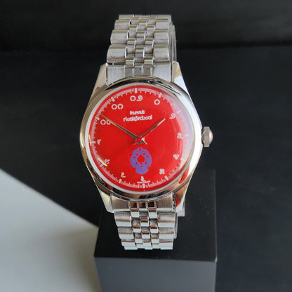Vintage MOD HMT Gandaberunda Hand Winding 17 Jewels Red Face Black Leather Strap Men's Wrist Watch J44