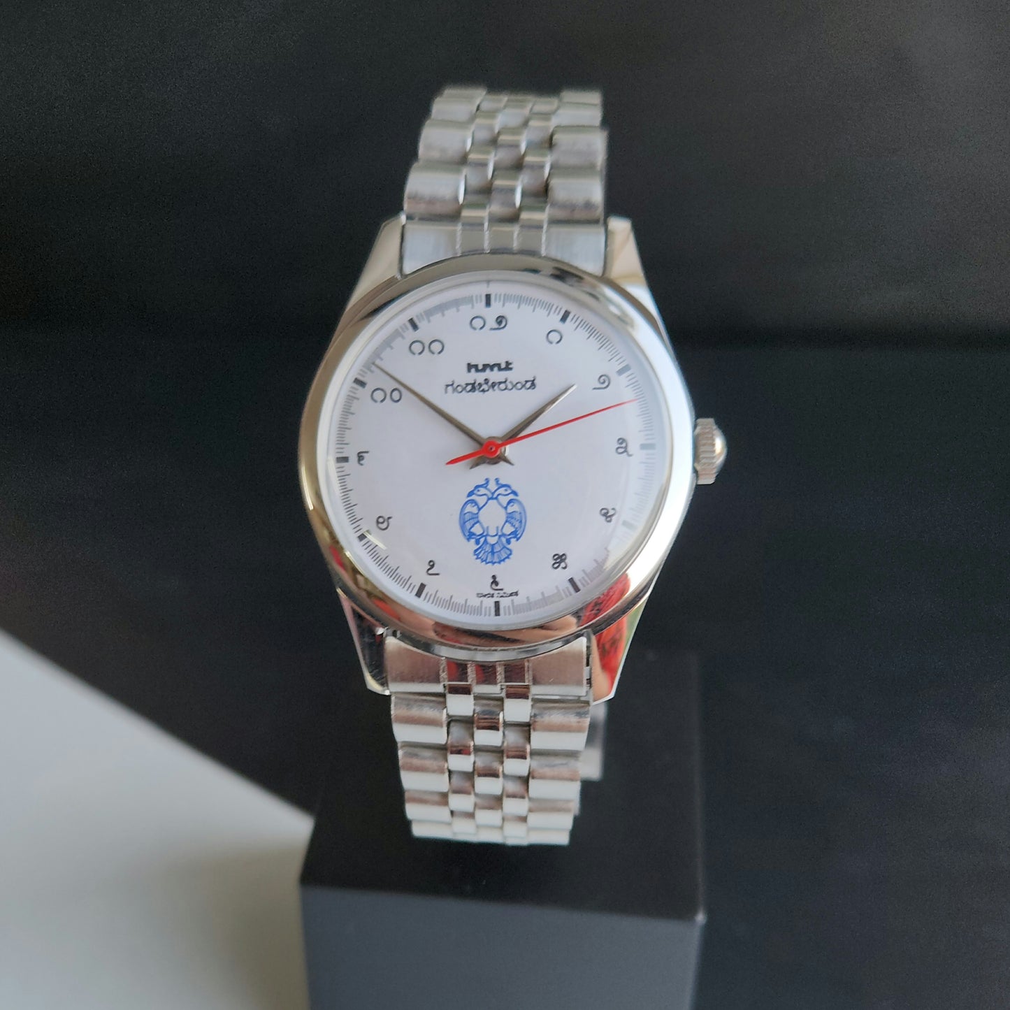 Vintage MOD HMT Gandaberunda Hand Winding 17 Jewels White Face Black Leather Strap Men's Wrist Watch J46