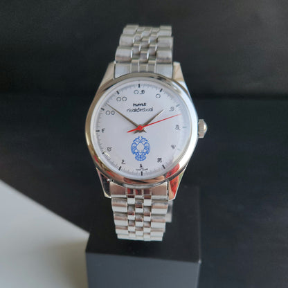 Vintage MOD HMT Gandaberunda Hand Winding 17 Jewels White Face Black Leather Strap Men's Wrist Watch J46
